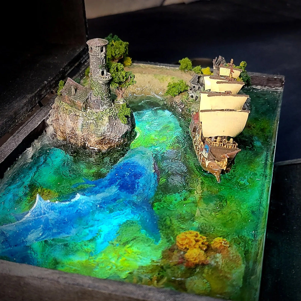 Leviathan and Boat - Wooden Light Box