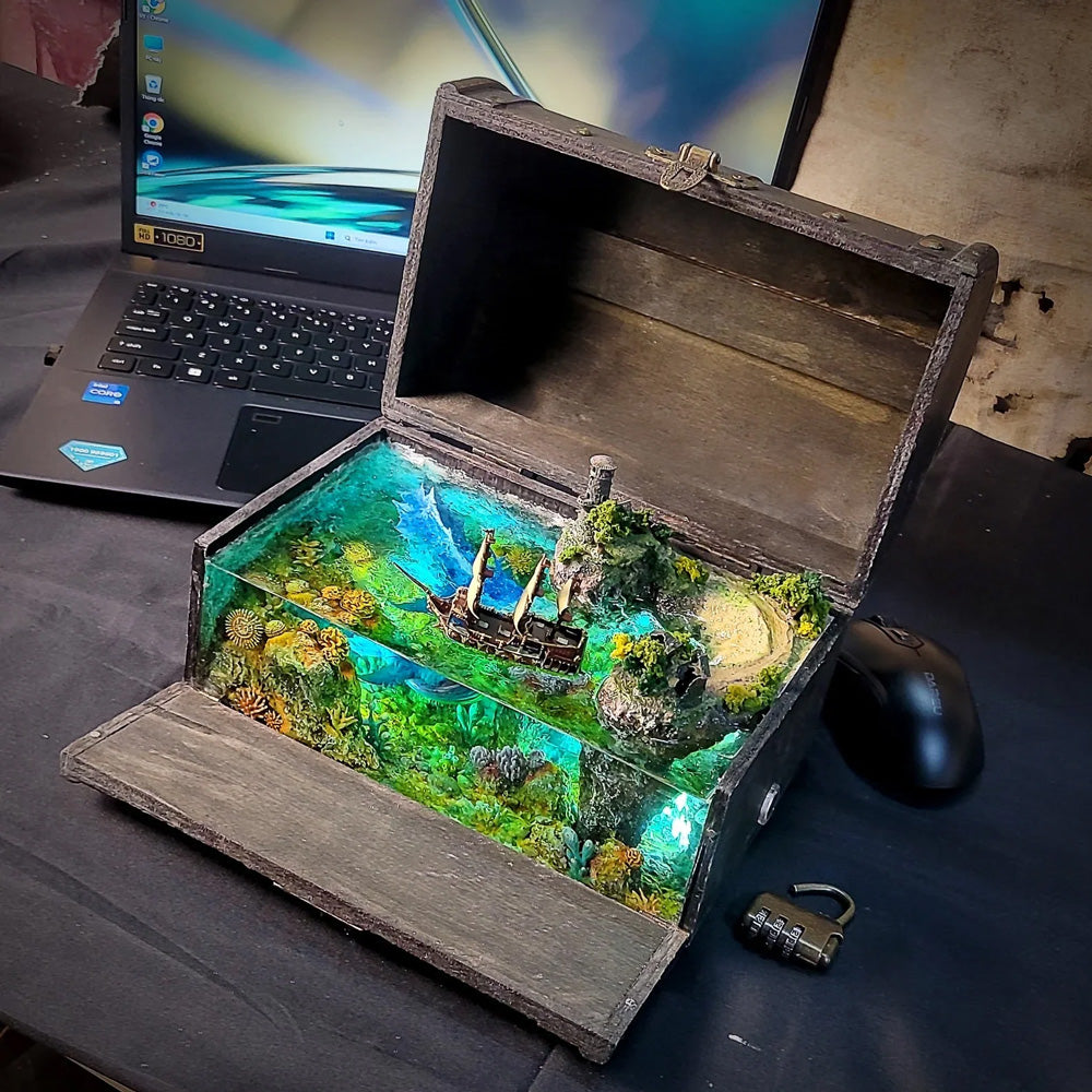 Leviathan and Boat - Wooden Light Box