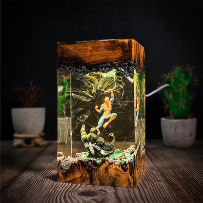 Spider Man vs Venom LED Resin Lamp - Marvel Wood & Epoxy Battle Diorama Light